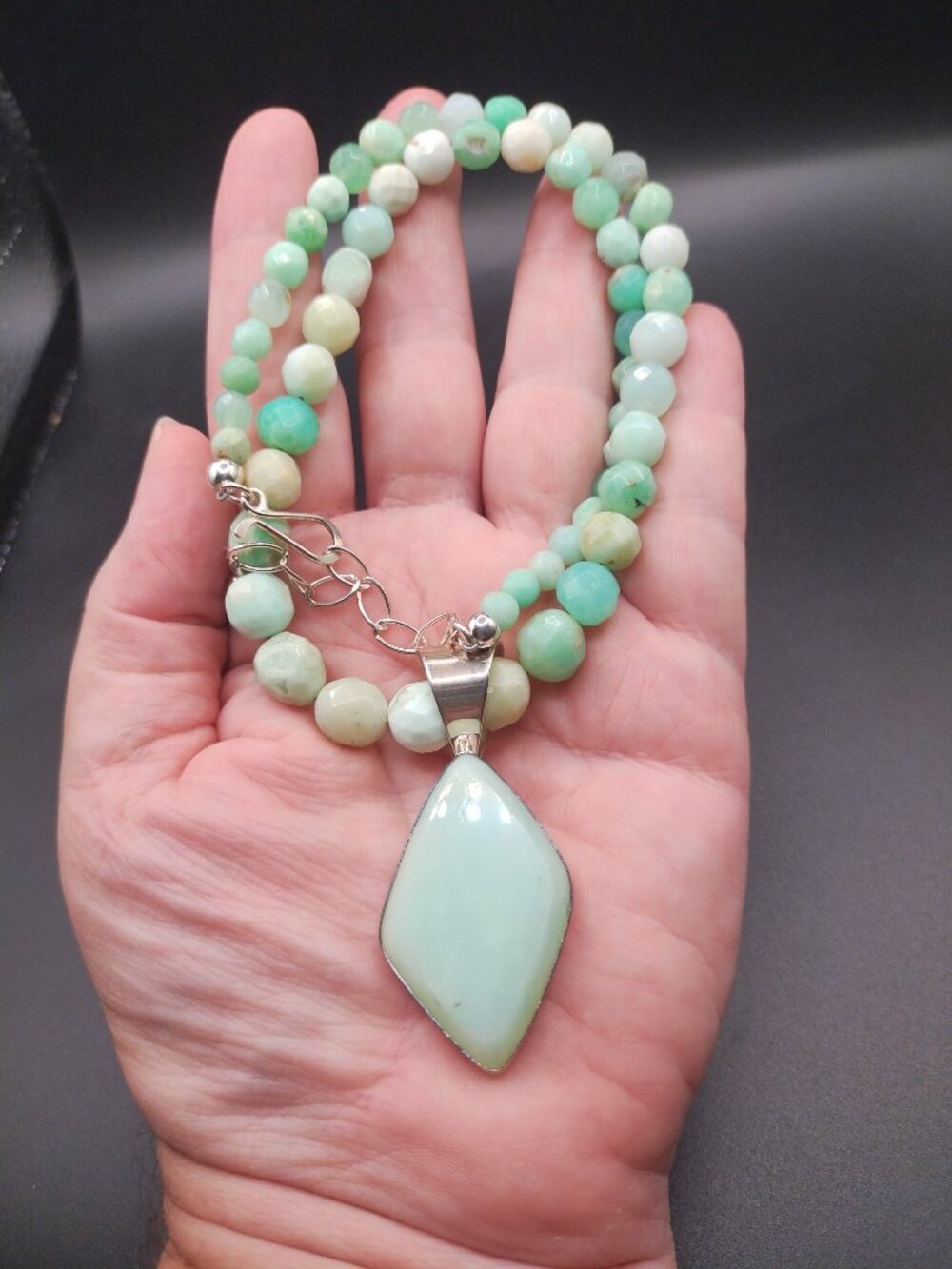 Jay King DTR green Opal necklace and pendant set 925 Sterling Silver